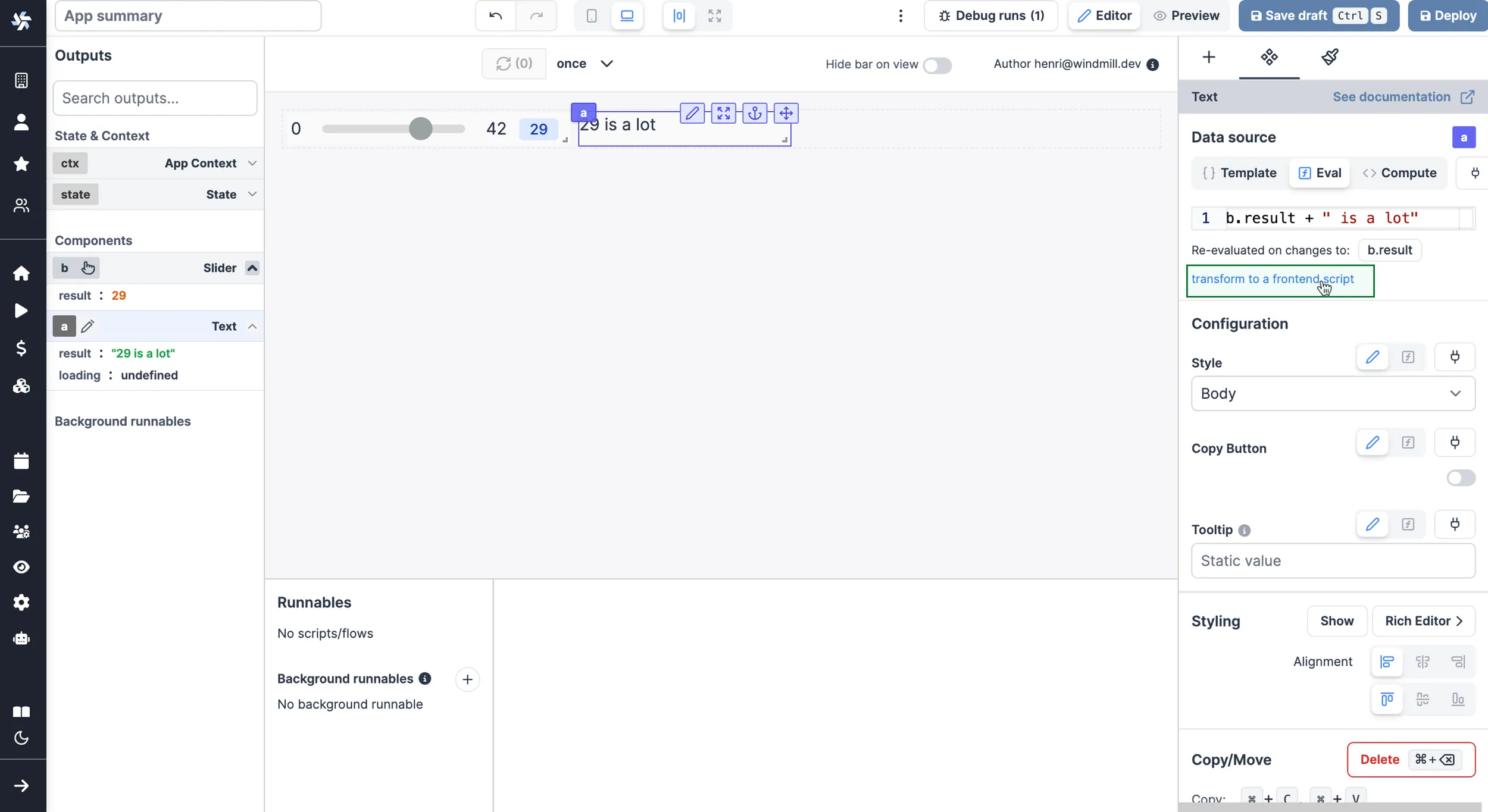 App Runnables panel App Runnables panel