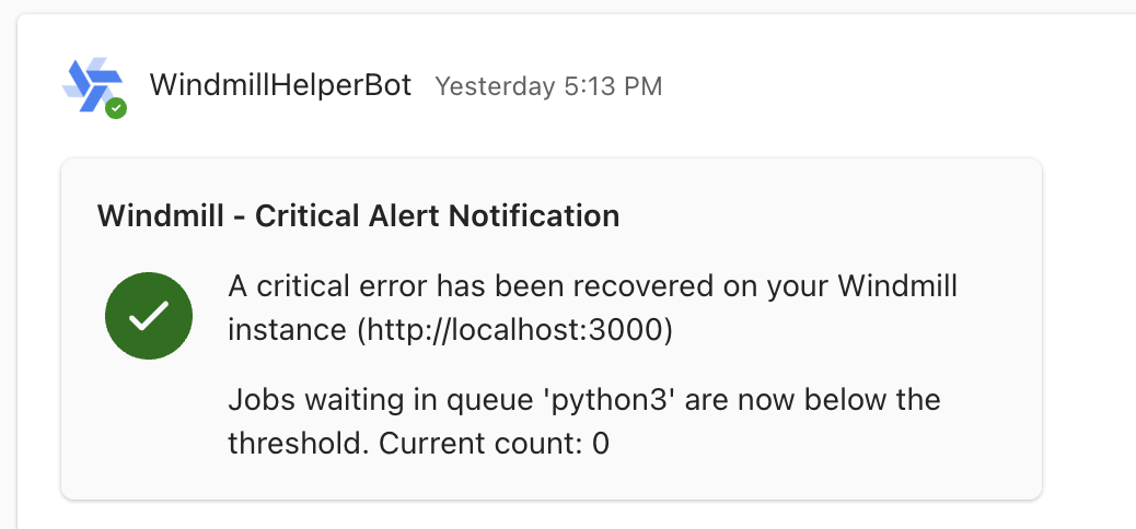 Critical alert example Critical alert example