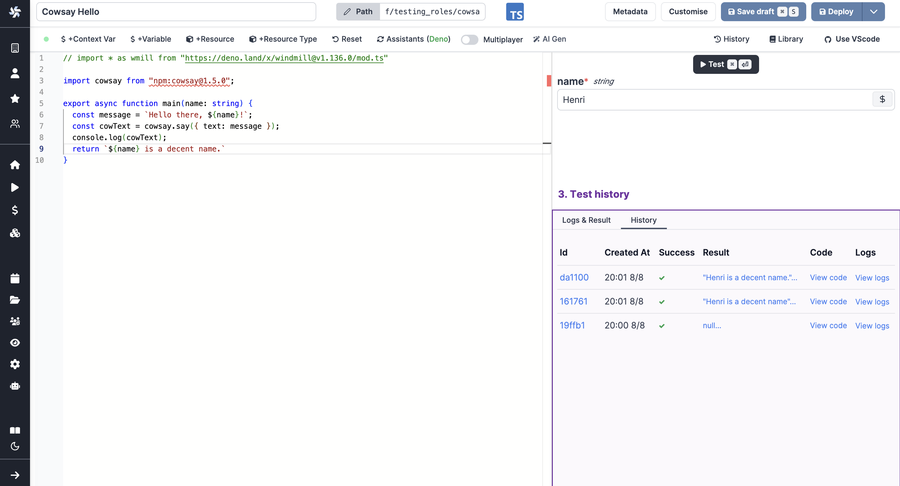 Test history Test history